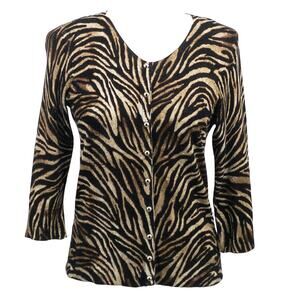 WHBM Womens Zebra Print Cardigan Small Brown Black Snap Button